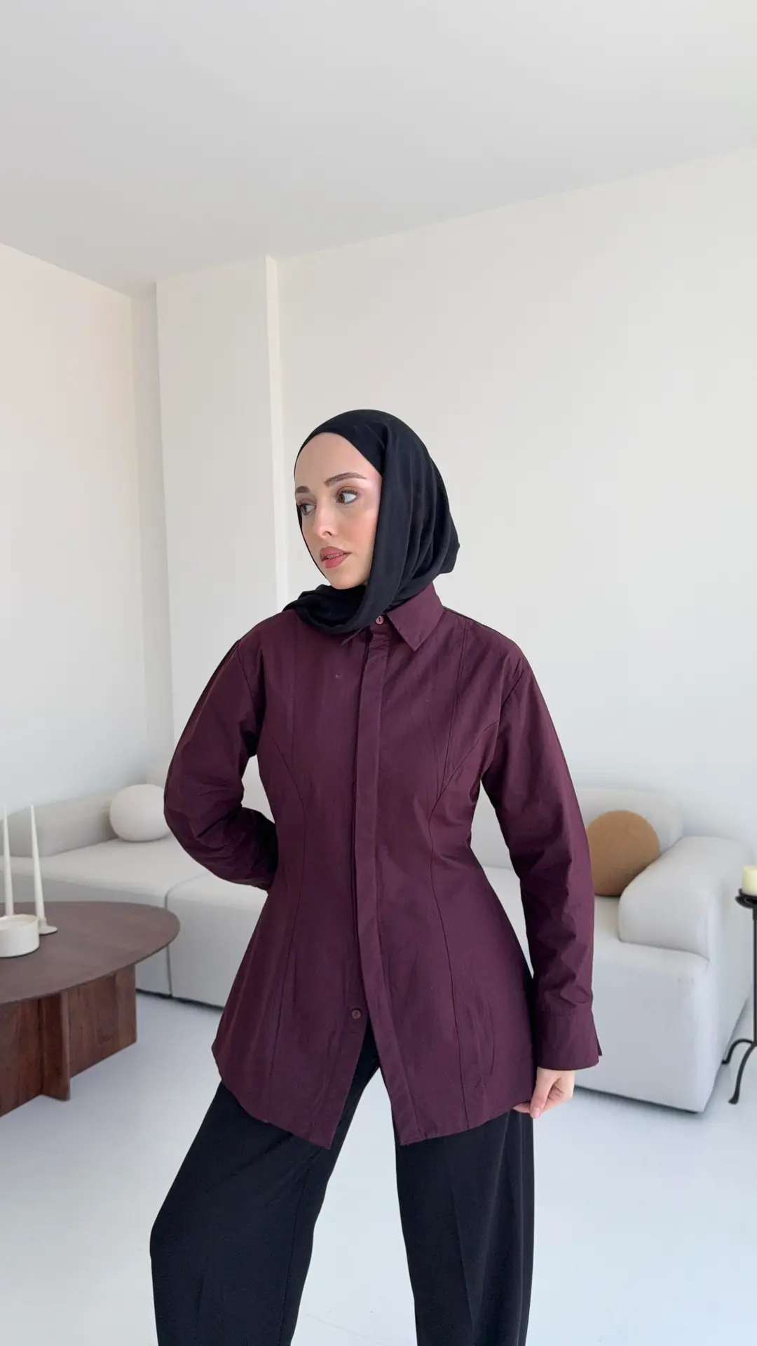 Belden Oturtmalı Poplin Gömlek Bordo
