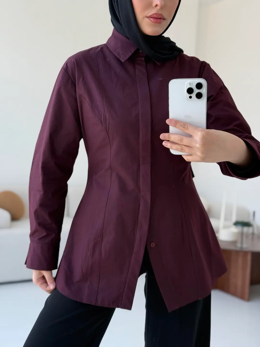Belden Oturtmalı Poplin Gömlek Bordo