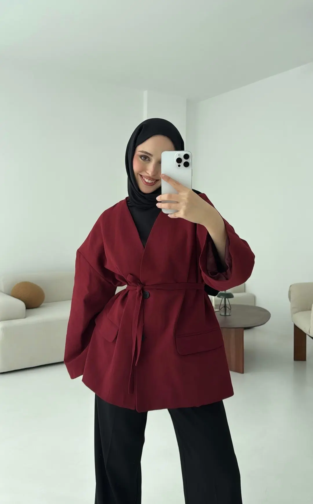 Düşük Omuz Oversize Bordo Ceket