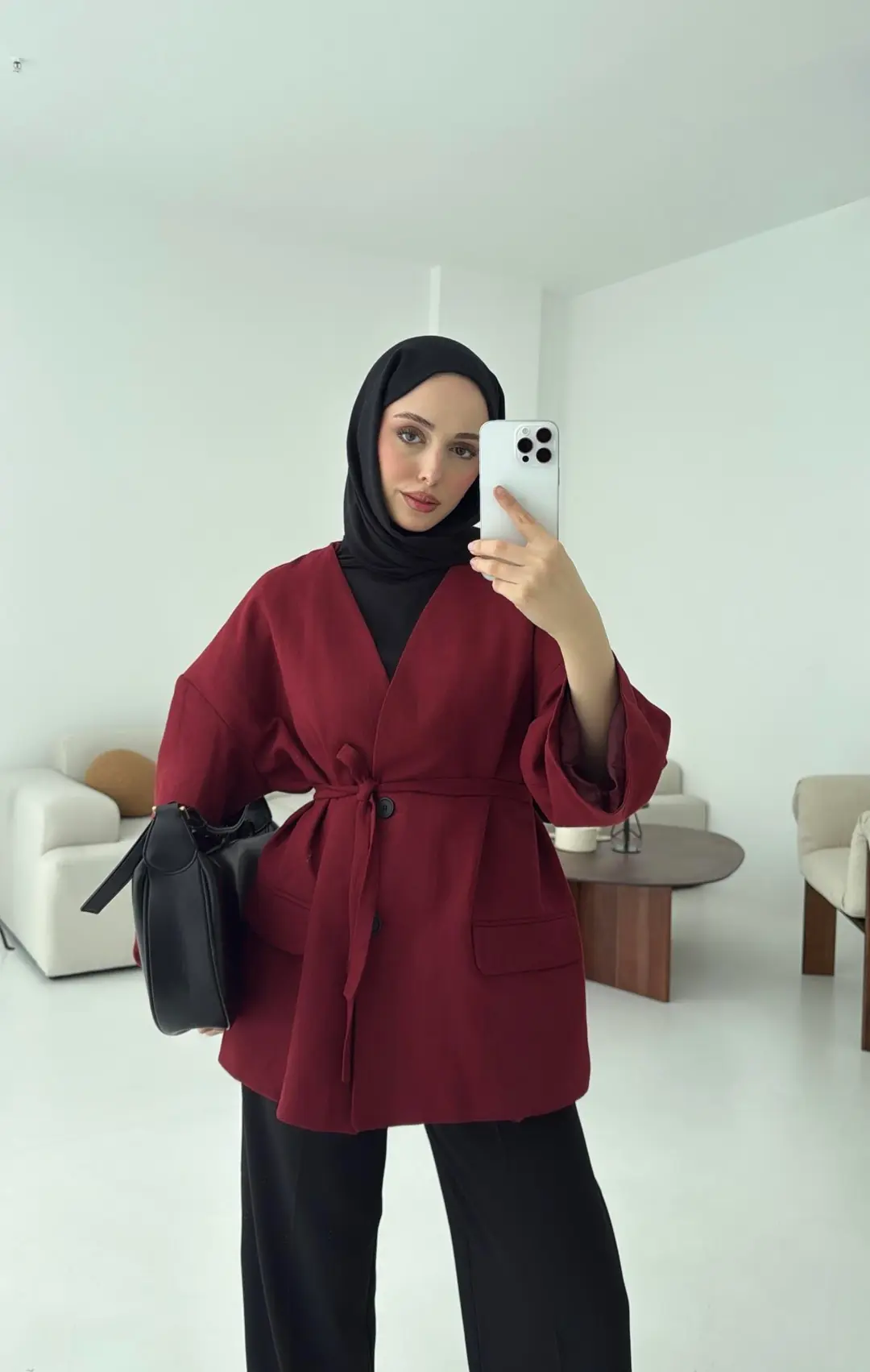 Düşük Omuz Oversize Bordo Ceket