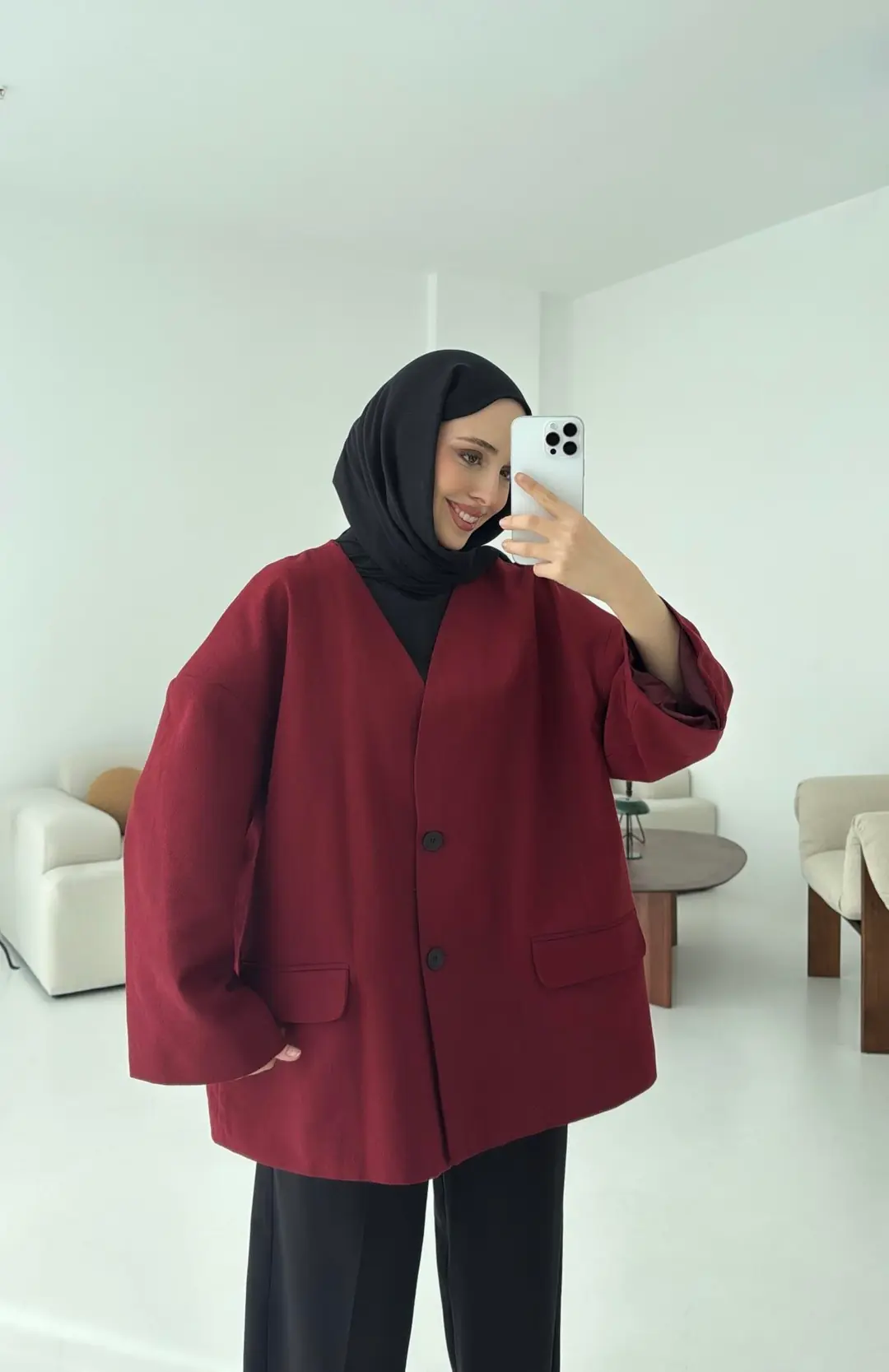 Düşük Omuz Oversize Bordo Ceket