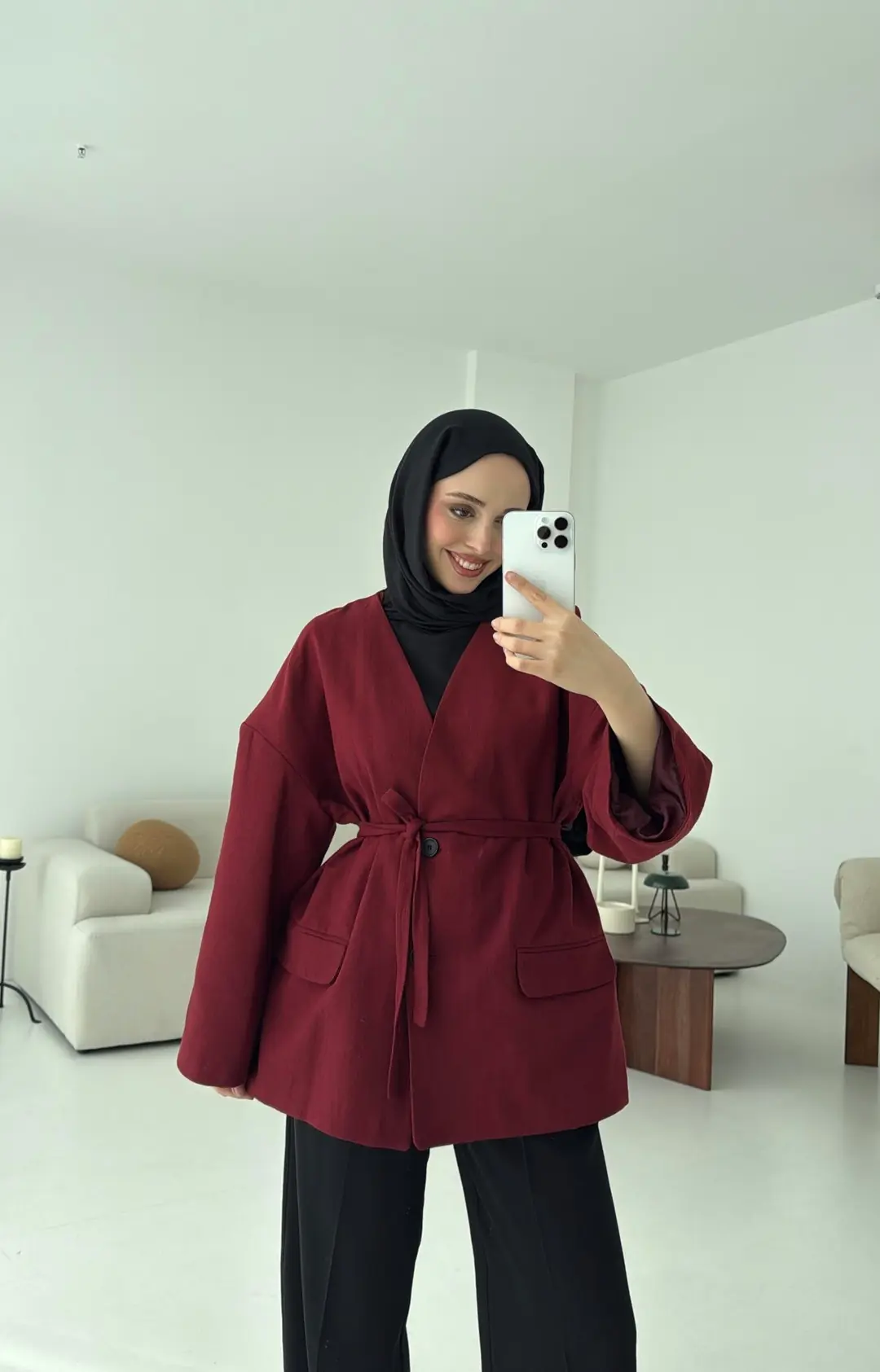 Düşük Omuz Oversize Bordo Ceket