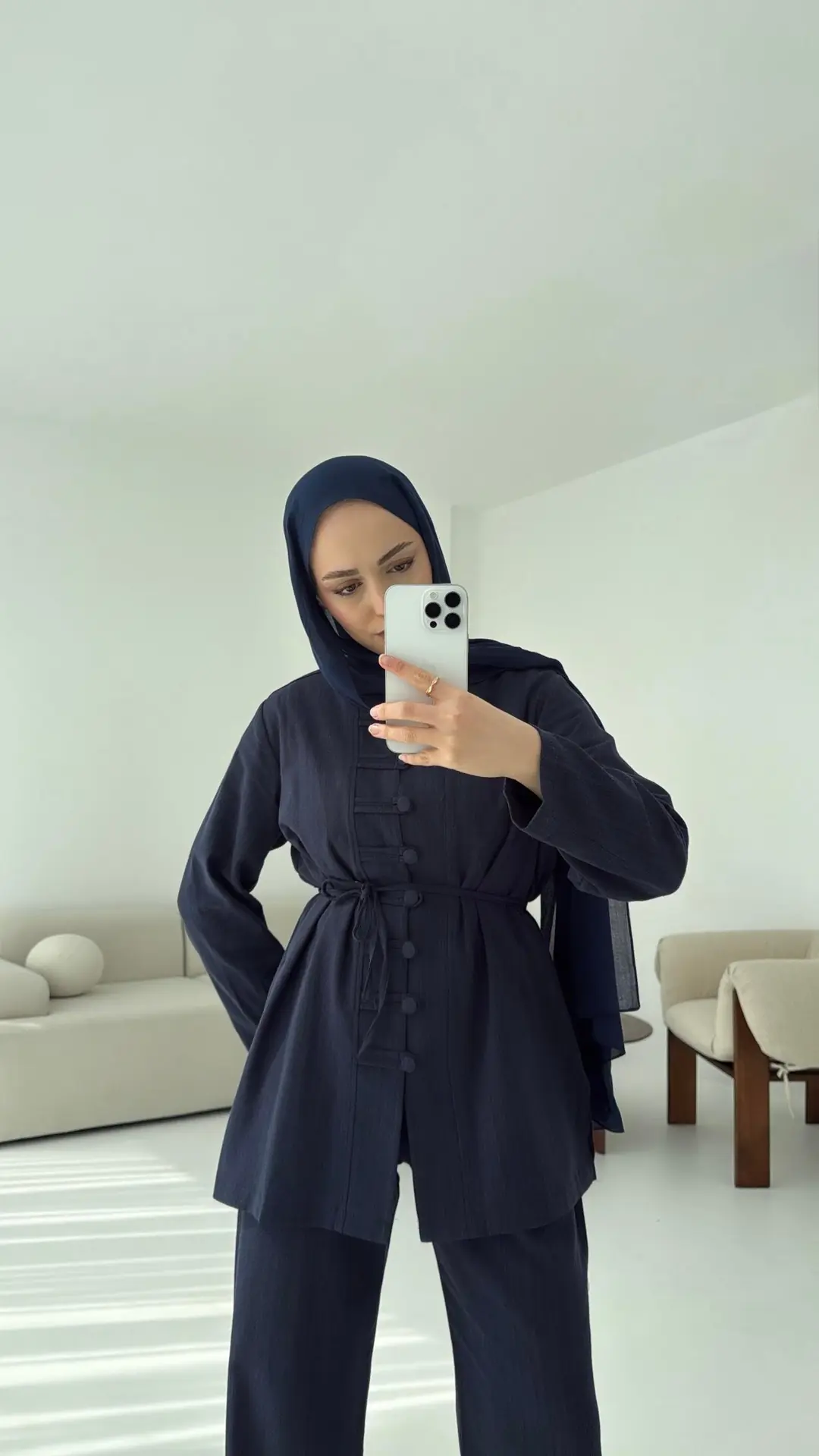 Düğme Detaylı Takım Lacivert