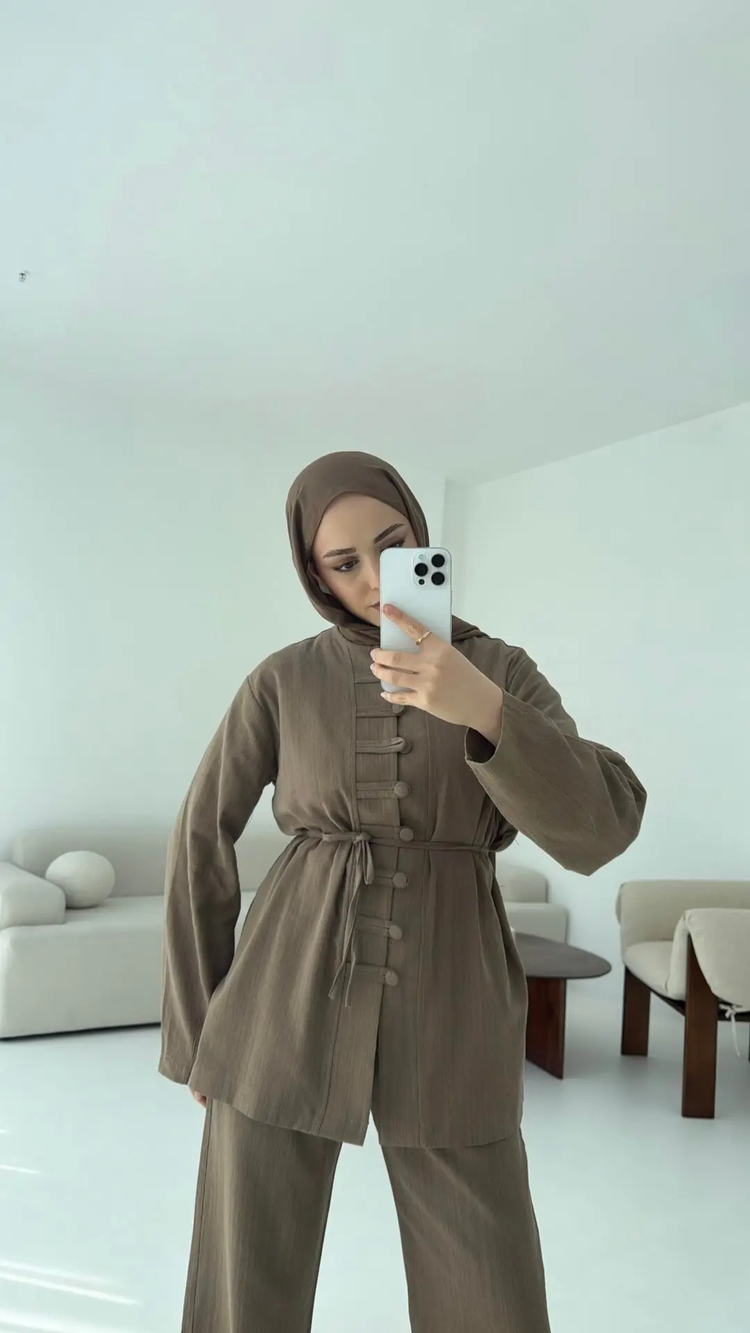 Düğme Detaylı Takım Haki