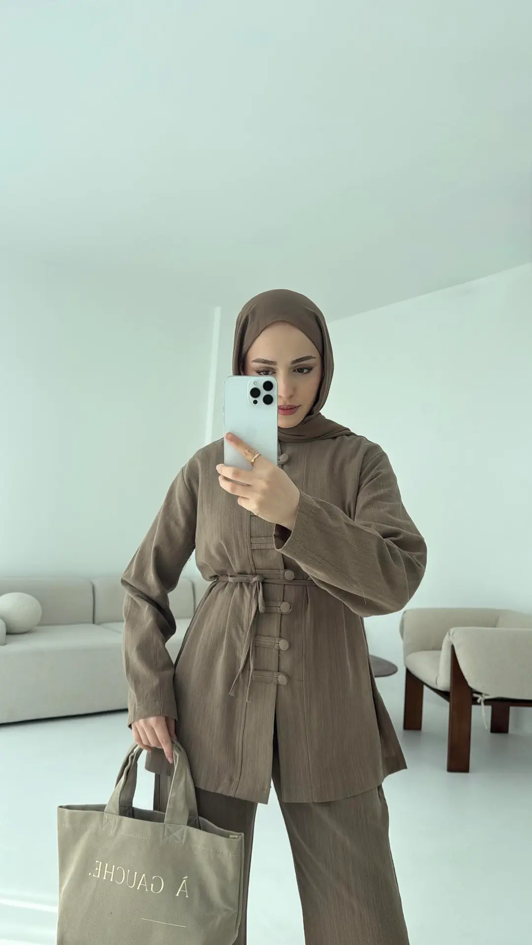Düğme Detaylı Takım Haki