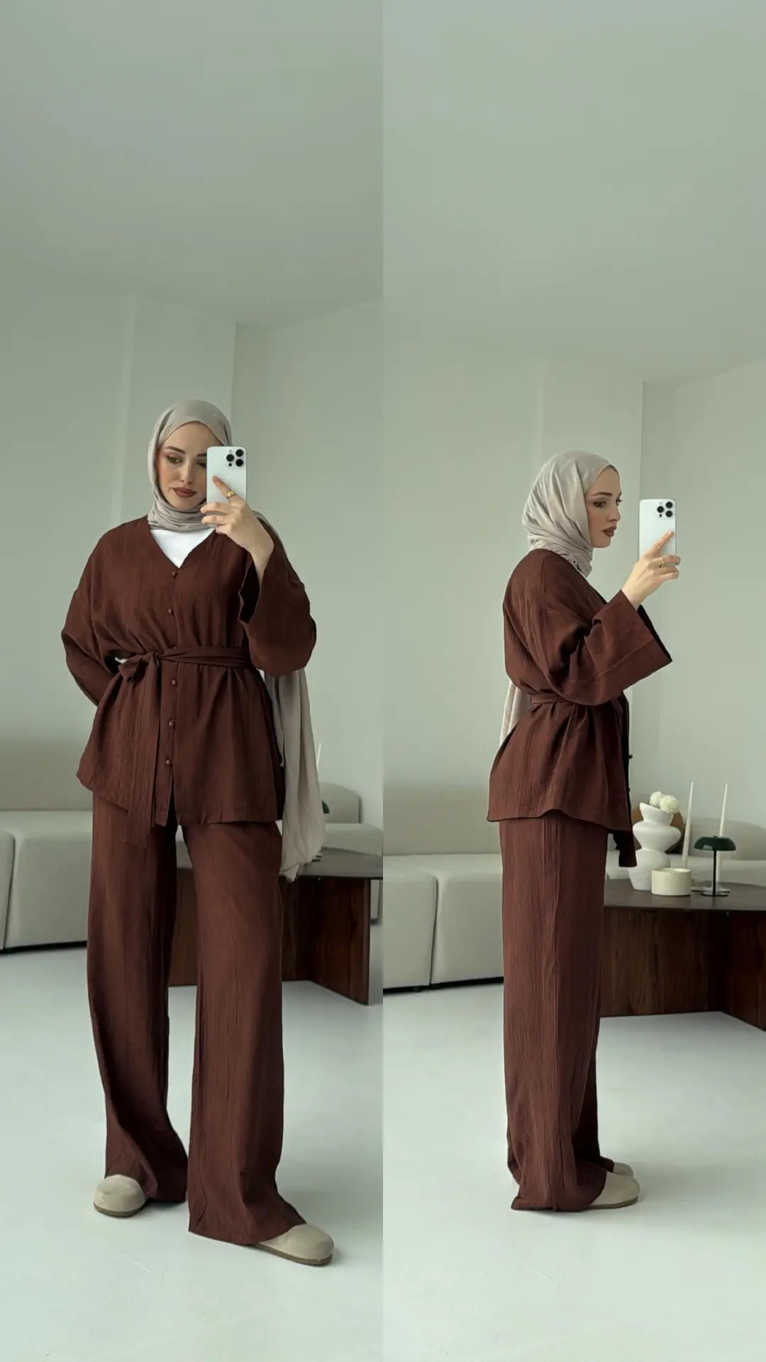 Kahve Bağlamlı Takım