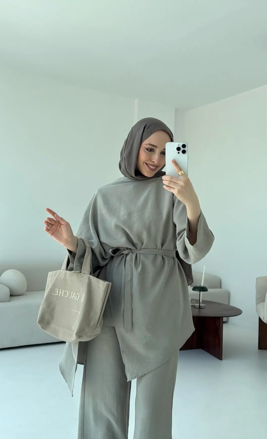 Fular Detay Tunik Takım Haki