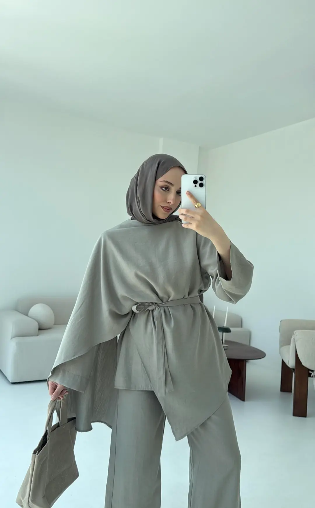 Fular Detay Tunik Takım Haki
