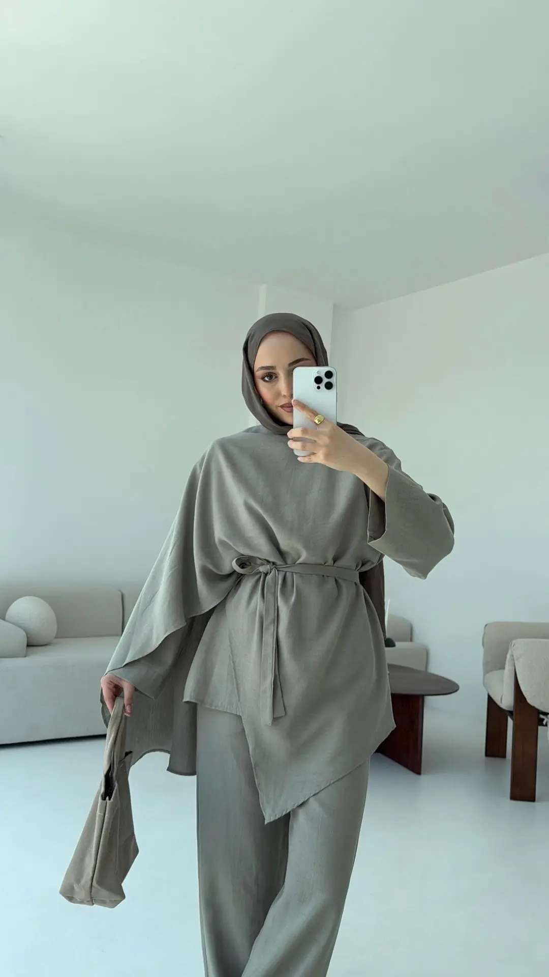 Fular Detay Tunik Takım Haki