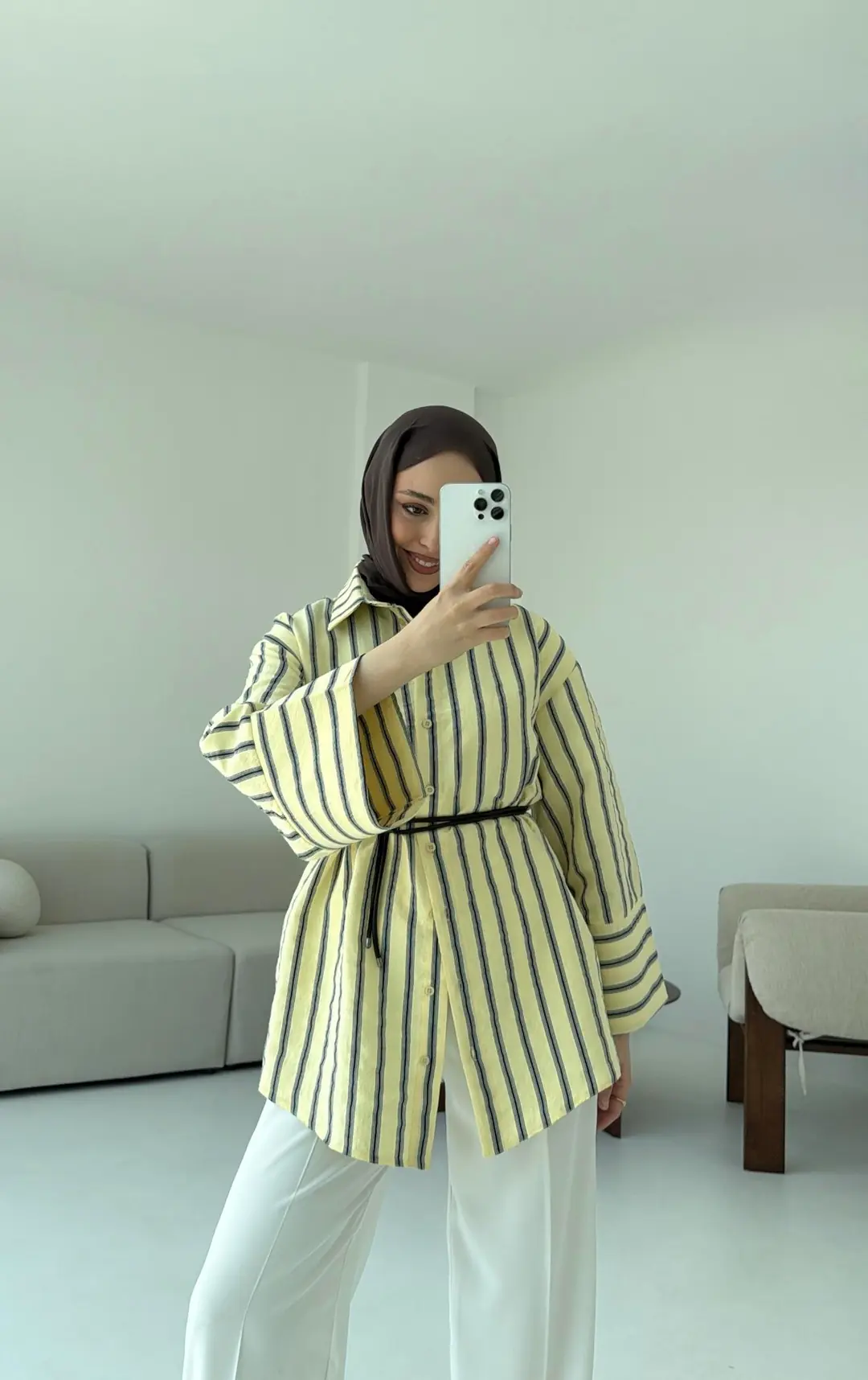 Çizgili Bağlamalı Gömlek Sarı