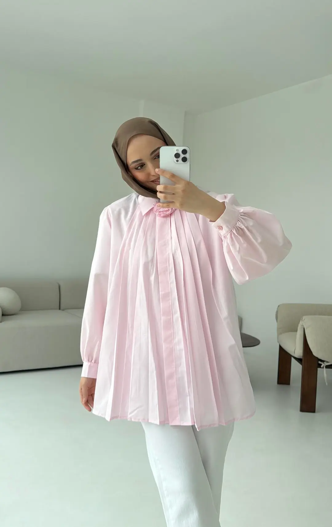 Pile Detay Gömlek Pembe