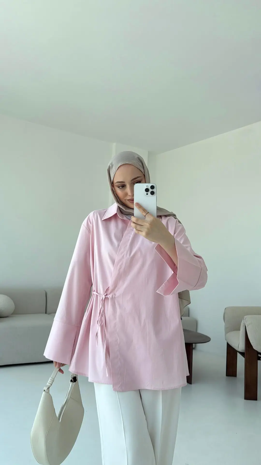 Çapraz Bağlamalı Kol Detay Gömlek Pembe