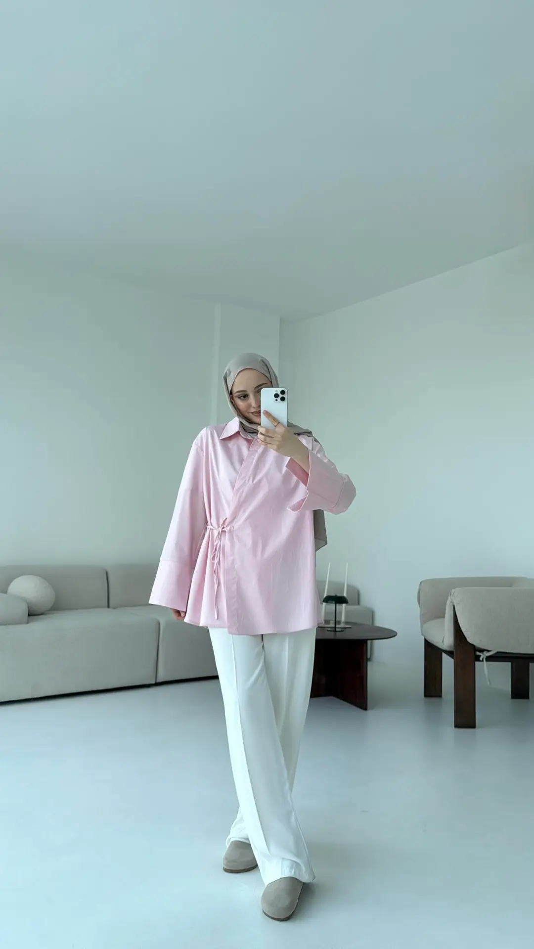 Çapraz Bağlamalı Kol Detay Gömlek Pembe