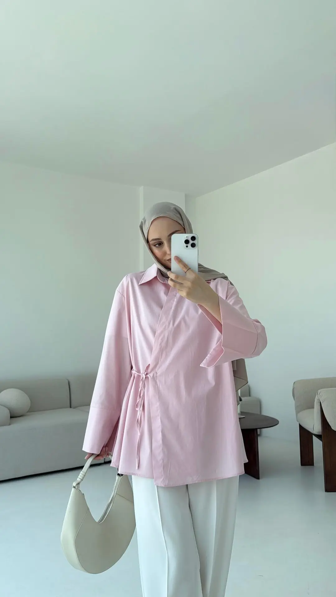 Çapraz Bağlamalı Kol Detay Gömlek Pembe
