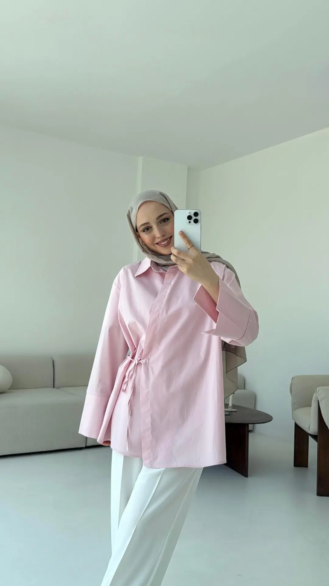 Çapraz Bağlamalı Kol Detay Gömlek Pembe