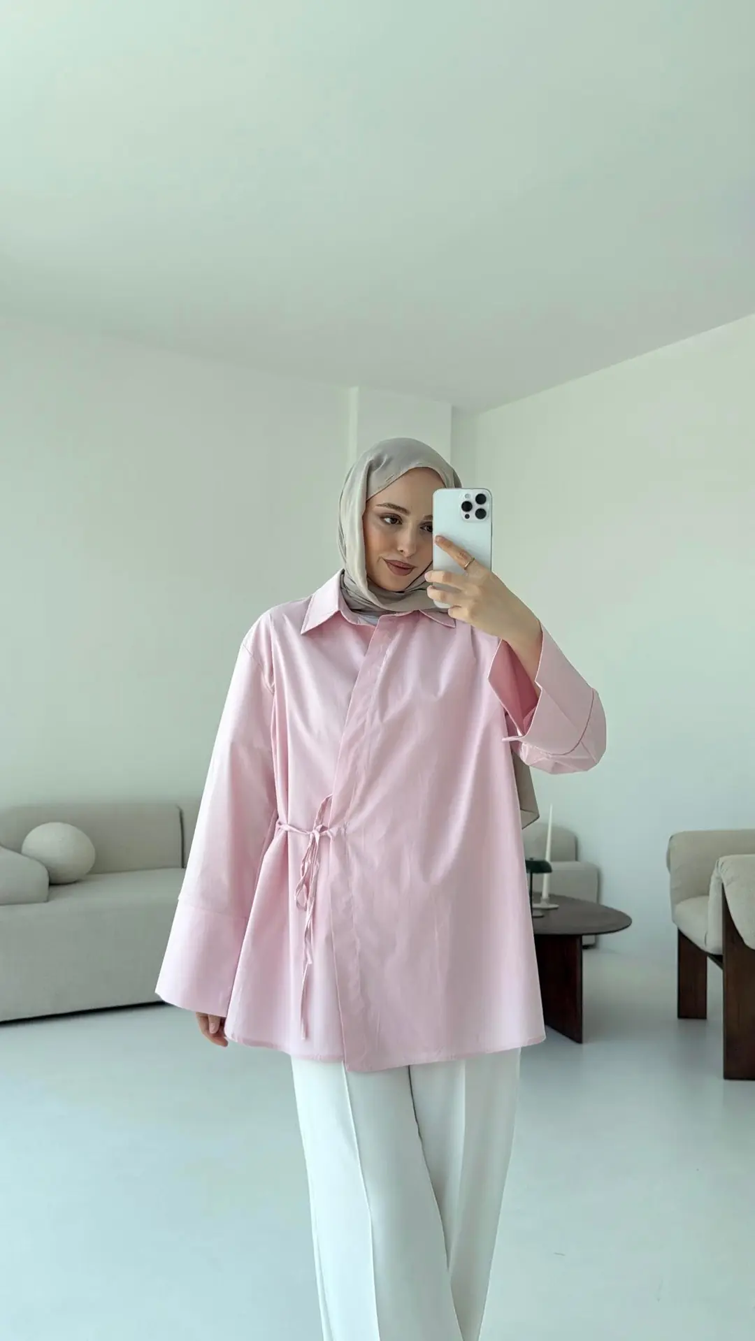 Çapraz Bağlamalı Kol Detay Gömlek Pembe