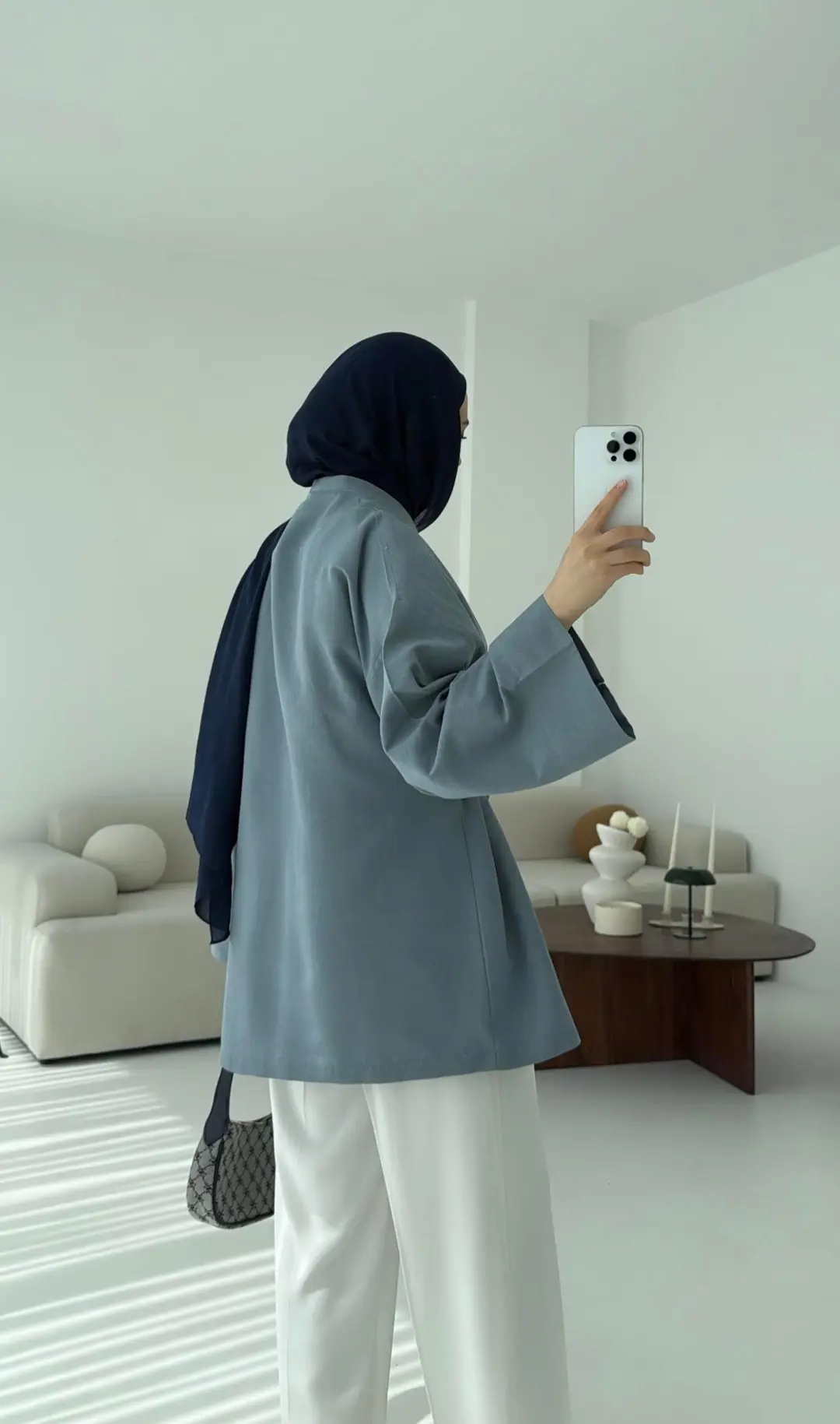 Pamuk Keten Yandan Bağlamalı Kimono Mavi