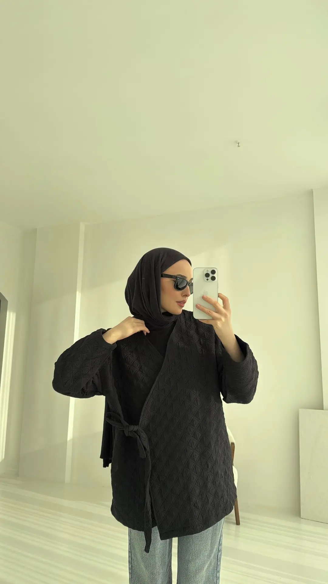 Yandan Bağlamalı Kapitone Ceket Siyah