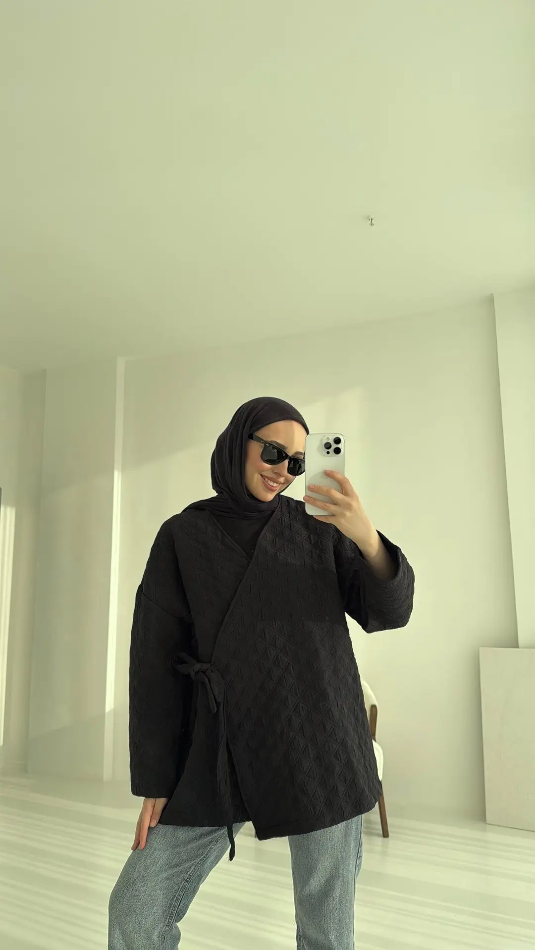 Yandan Bağlamalı Kapitone Ceket Siyah