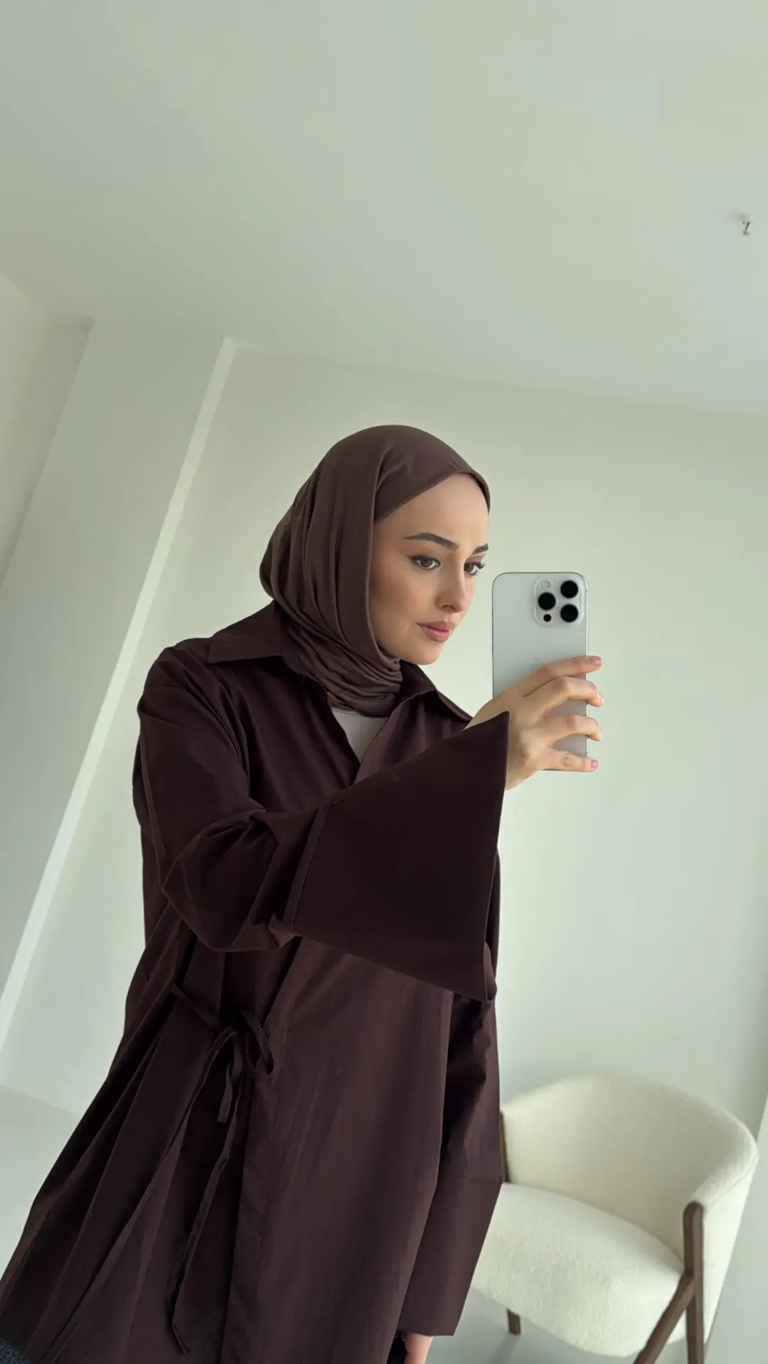 Kolları Yırtmaç Detay Yandan Bağlamalı Gömlek Acı Kahve