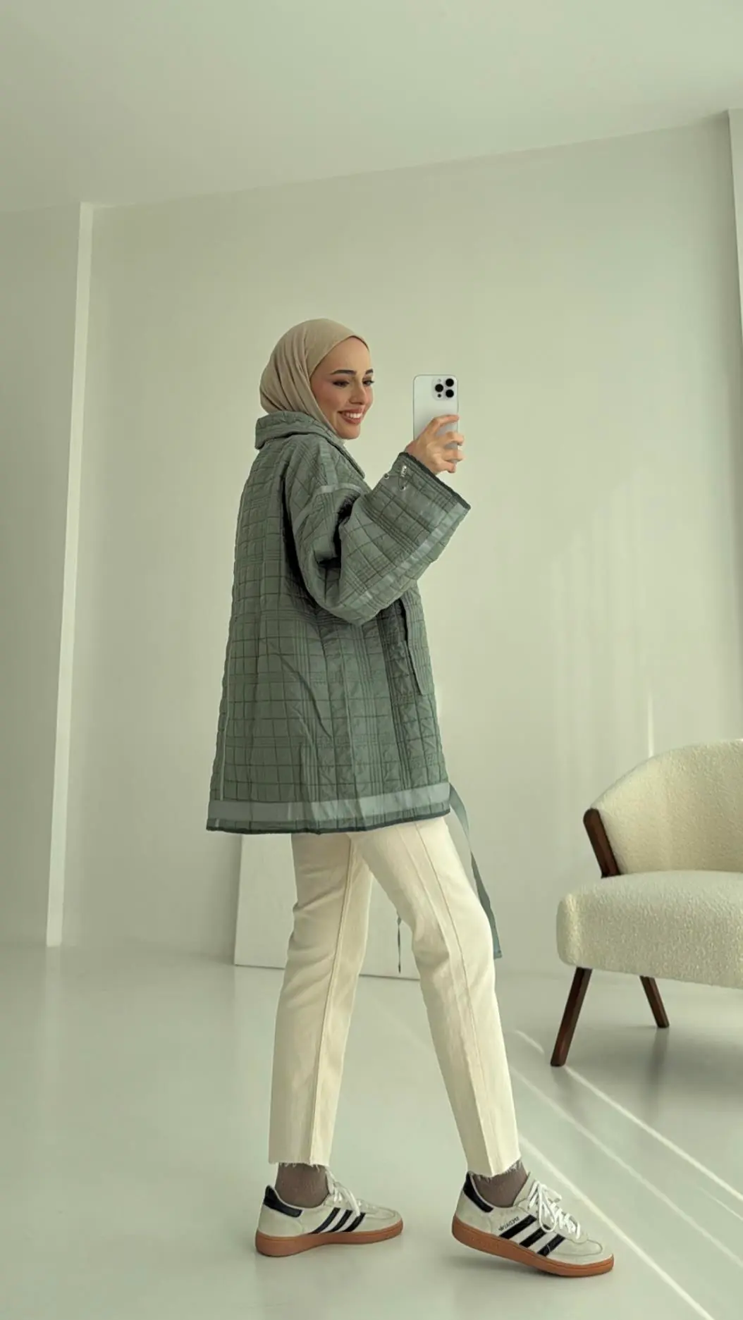 Kapitone Oversize Kol Detay Ceket Yeşil