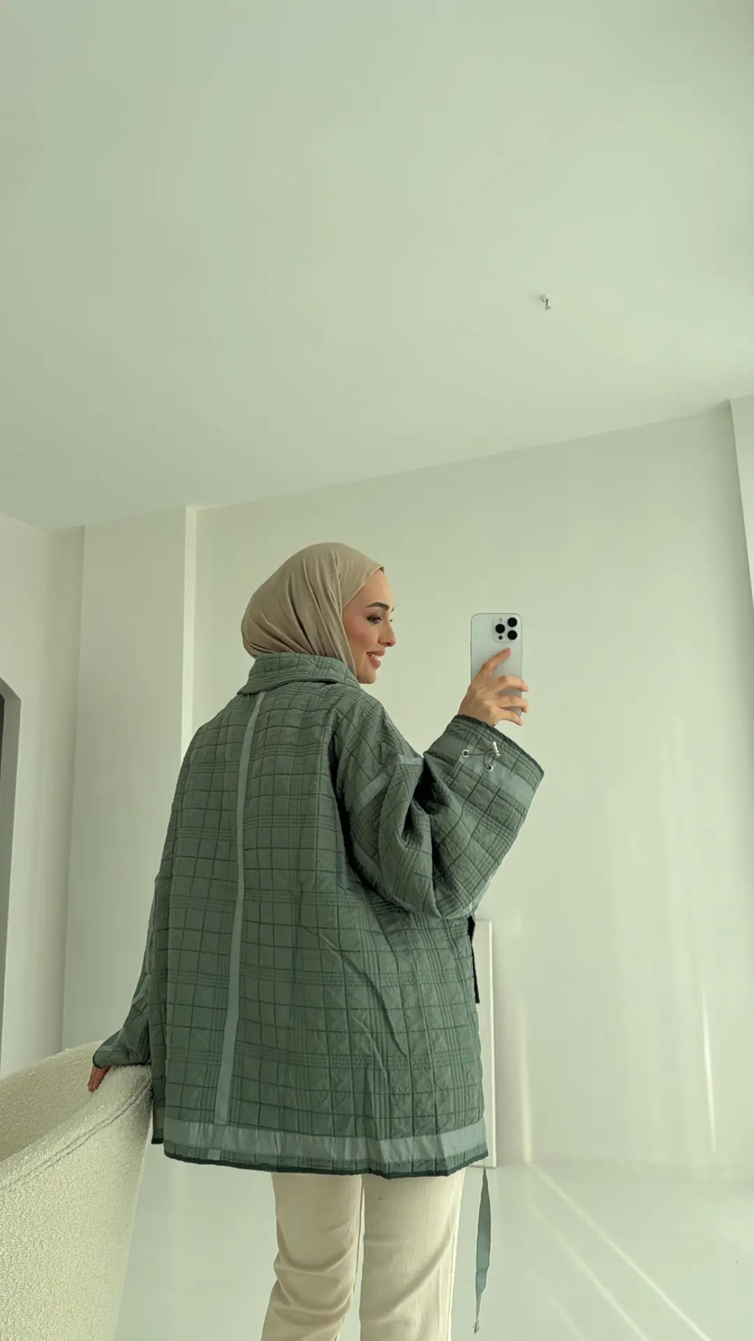 Kapitone Oversize Kol Detay Ceket Yeşil