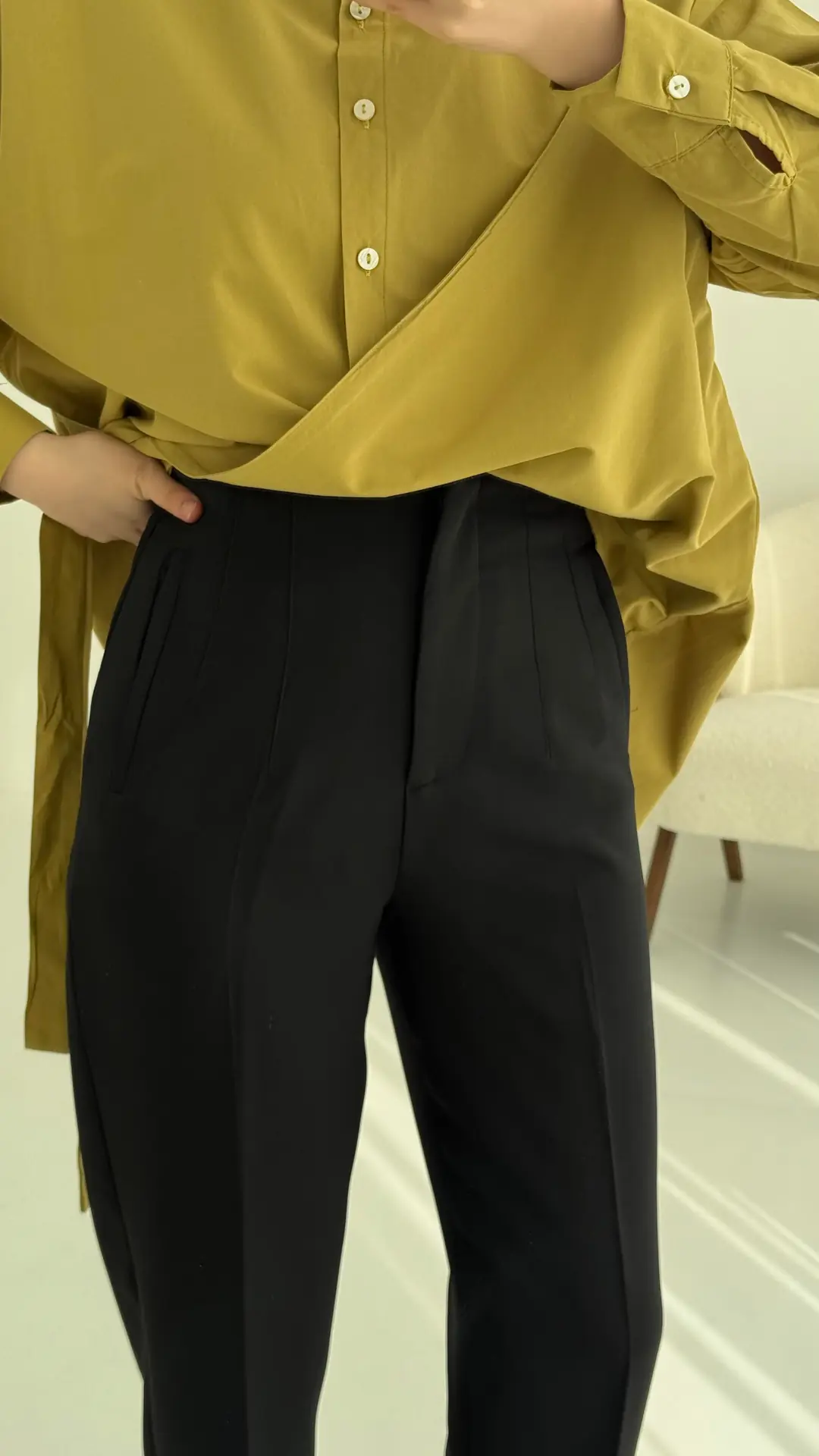 Beli Pens Detay Kumaş Pantolon Siyah