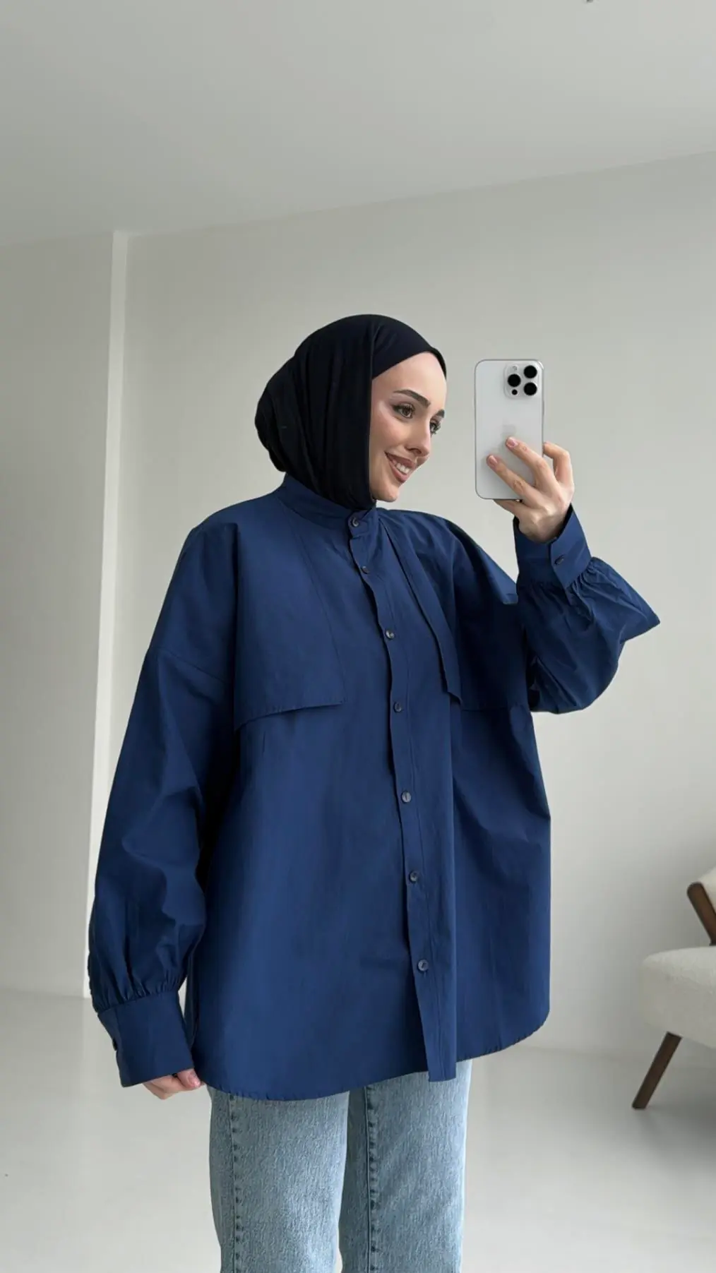 Lacivert Bağlamalı Gömlek