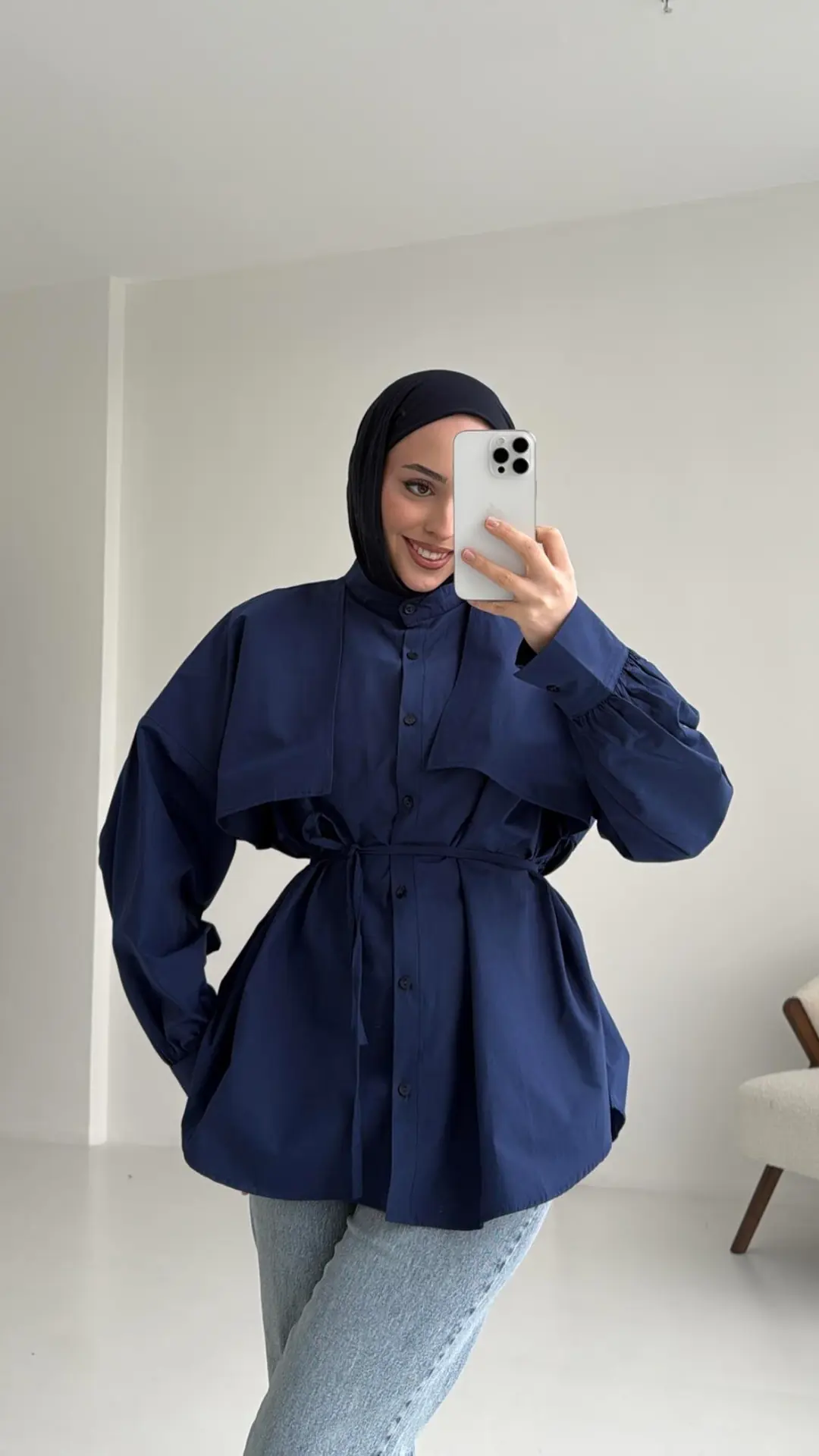 Lacivert Bağlamalı Gömlek