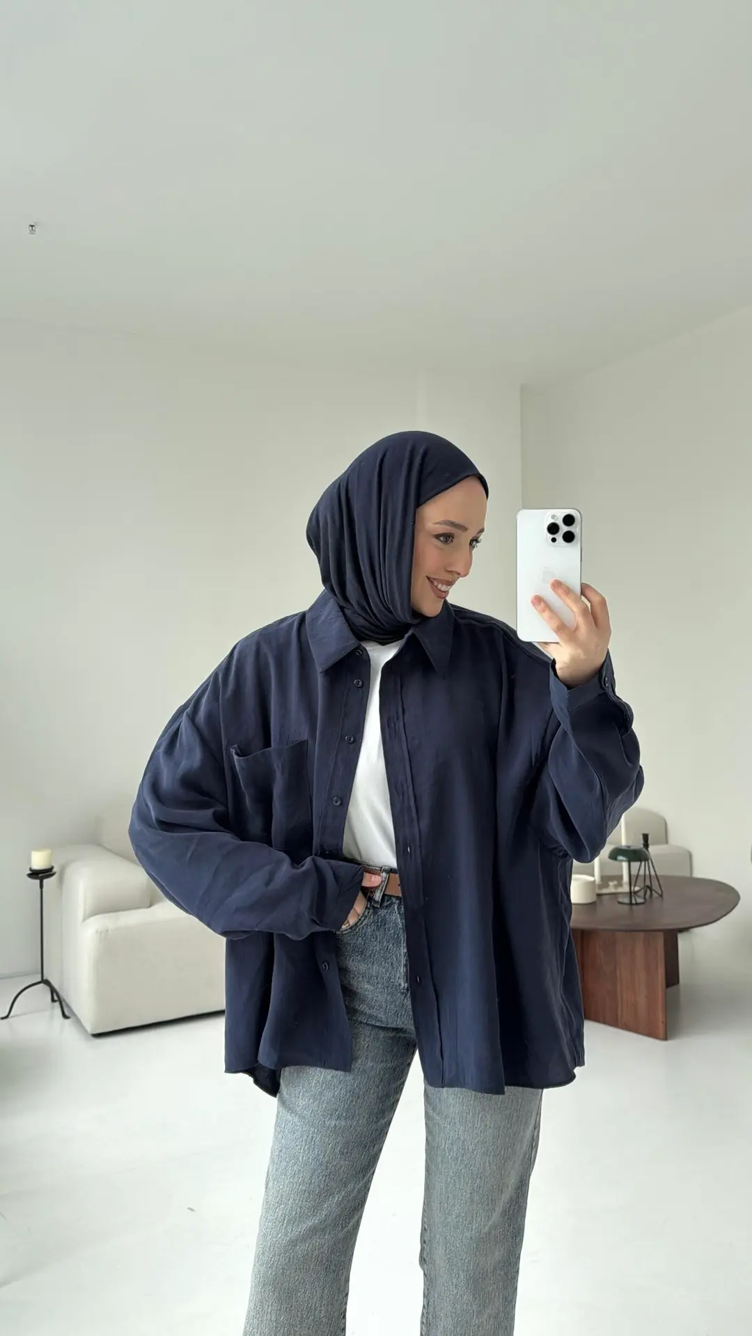 Cepli Oversize Gömlek Lacivert
