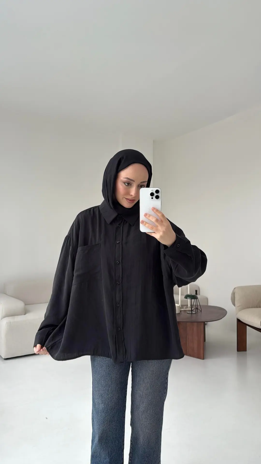 Cepli Oversize Gömlek Siyah