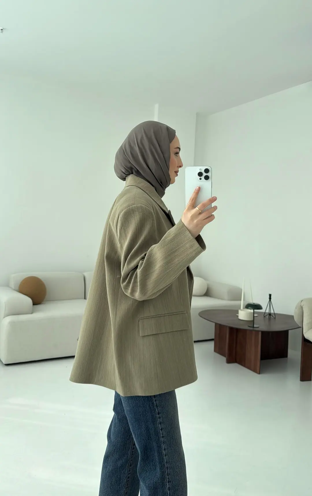 Haki Keten Oversize Blazer Ceket