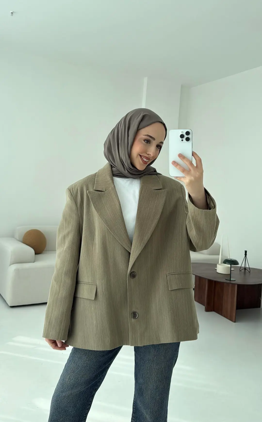 Haki Keten Oversize Blazer Ceket
