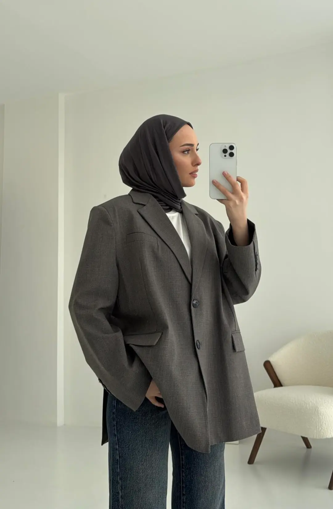 Yırtmaç Detaylı Oversize Blazer Ceket