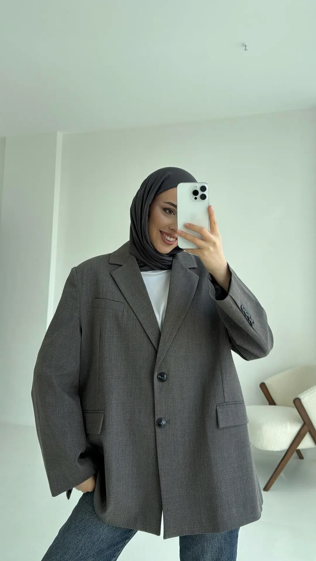 Yırtmaç Detaylı Oversize Blazer Ceket