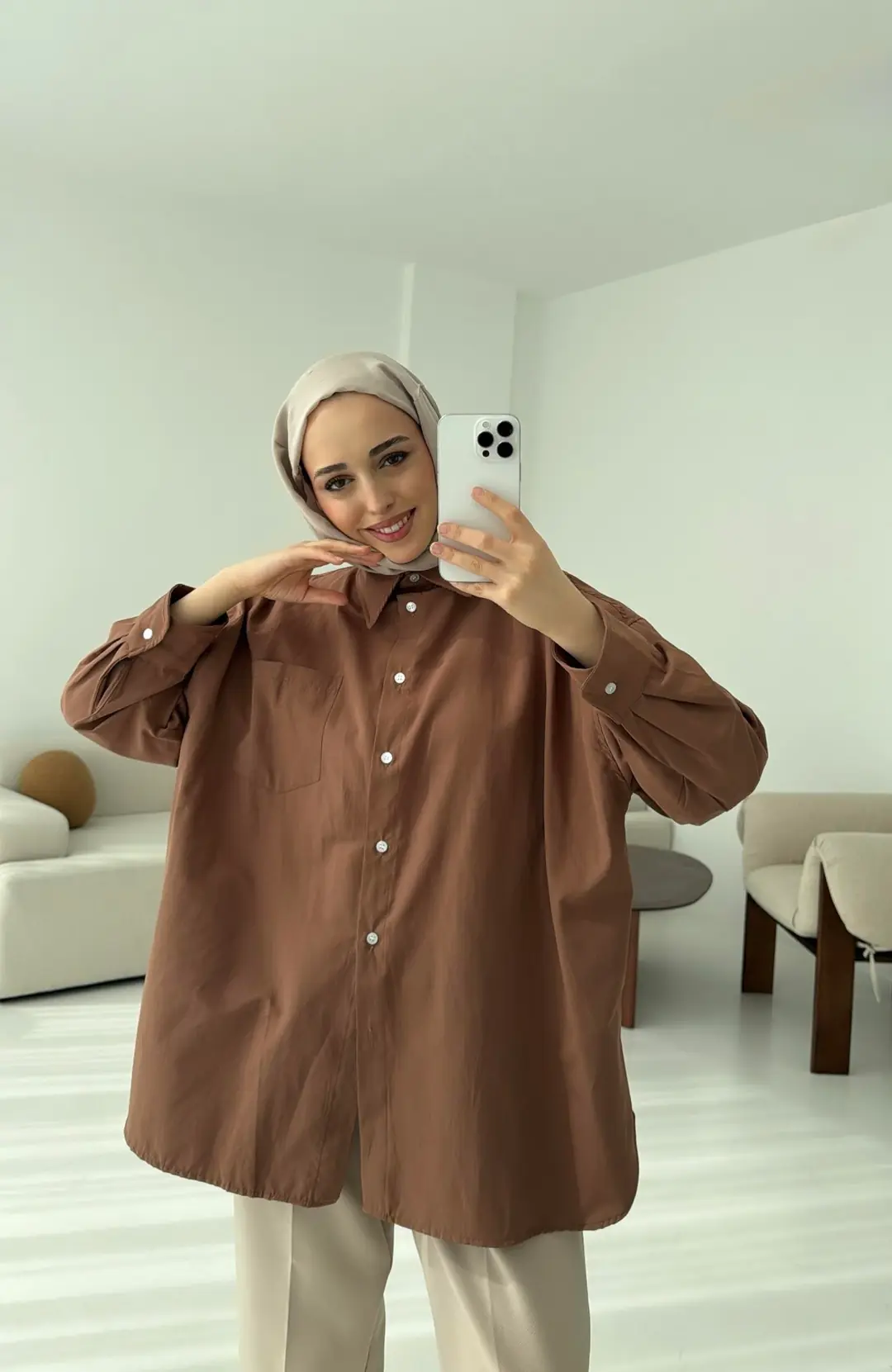 Premium Poplin Gömlek Kahve