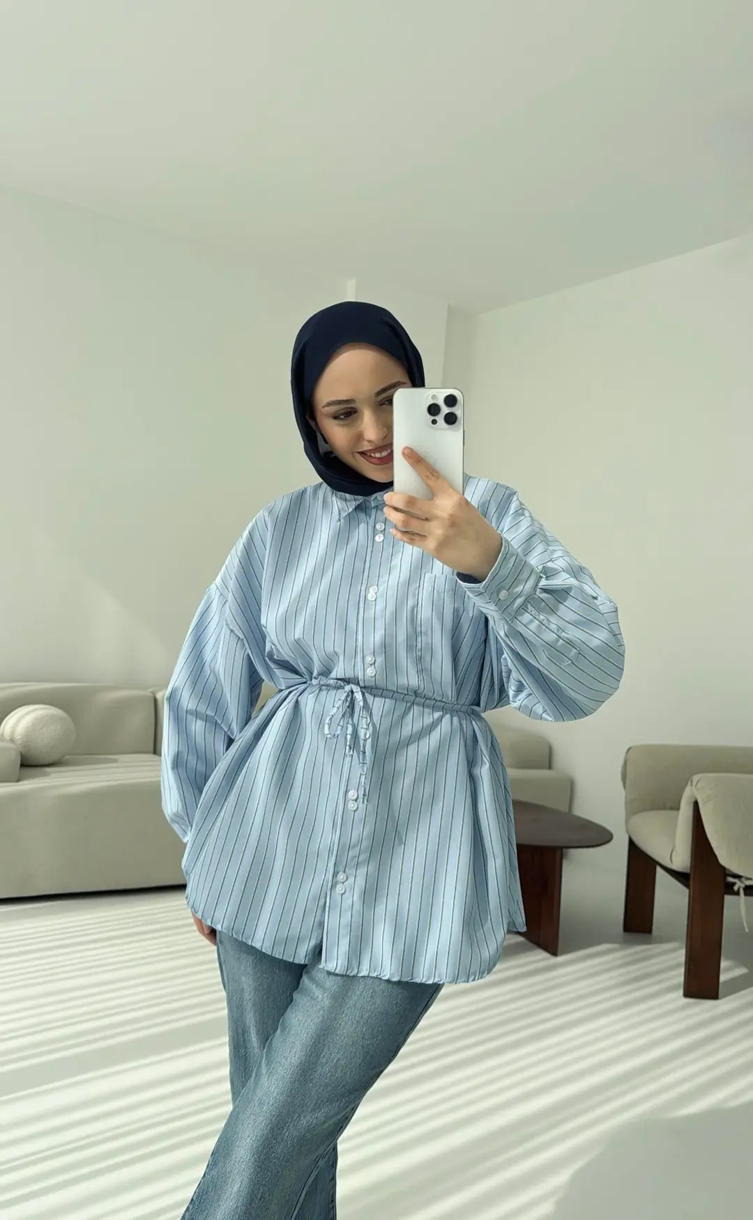 Mavi Çizgili Bağlamalı Gömlek