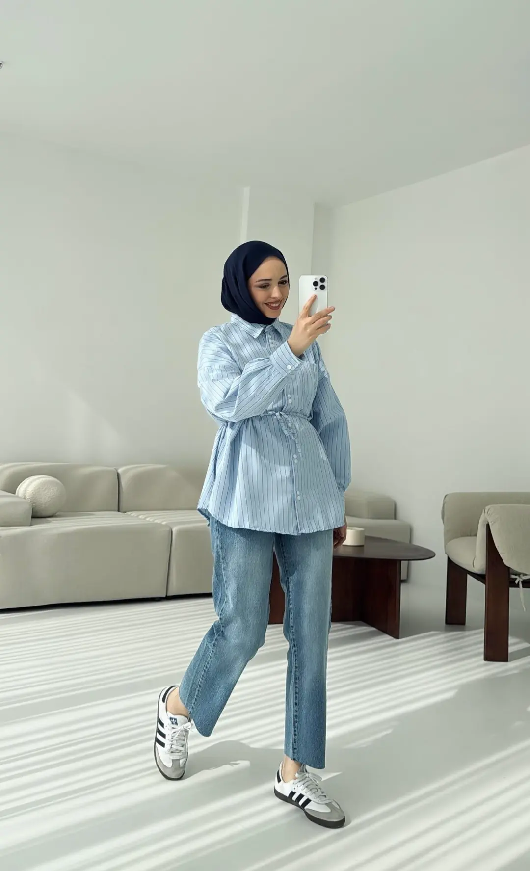 Mavi Çizgili Bağlamalı Gömlek