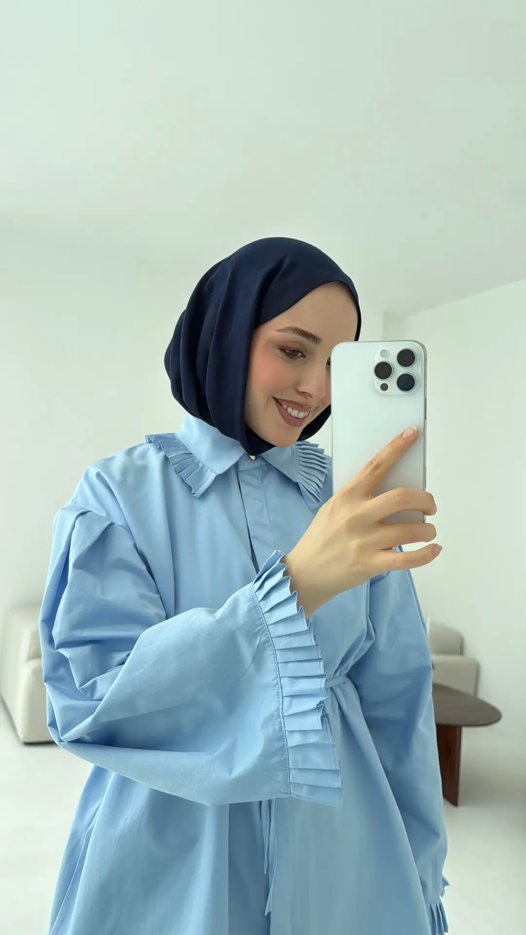 Pilise Detaylı Gömlek Mavi