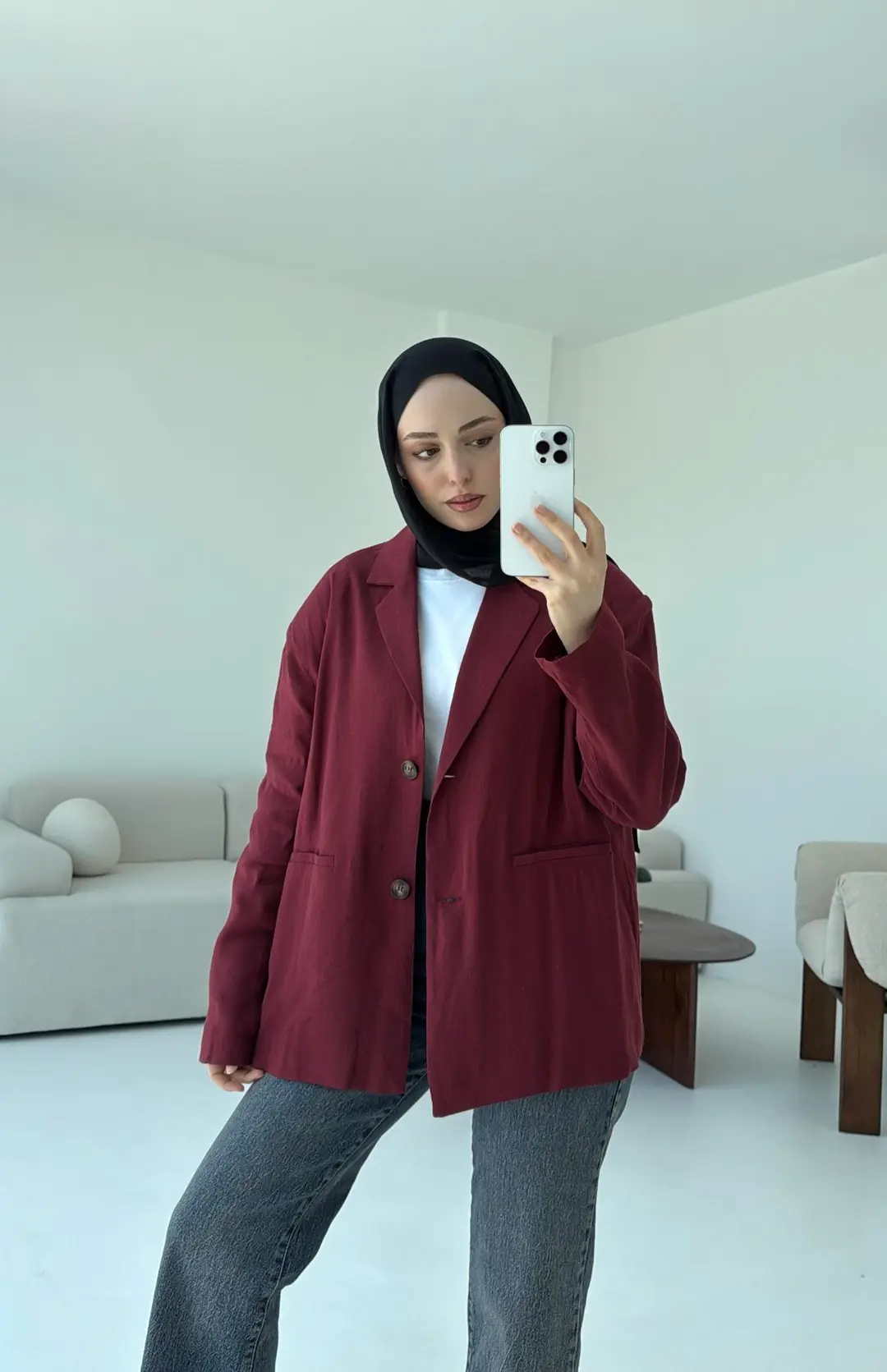 Astarsız Yazlık Keten Ceket Bordo