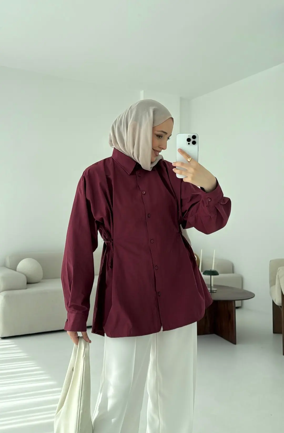 Yandan Bağlamalı Gömlek Bordo