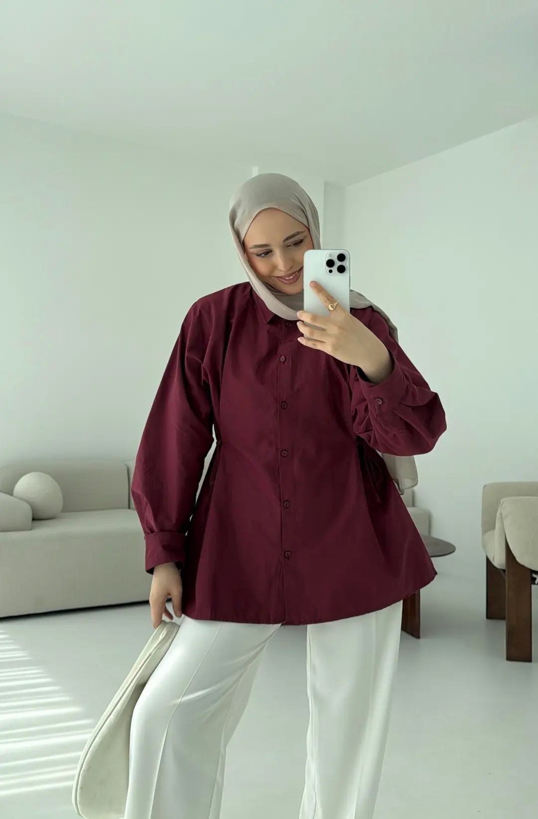 Yandan Bağlamalı Gömlek Bordo