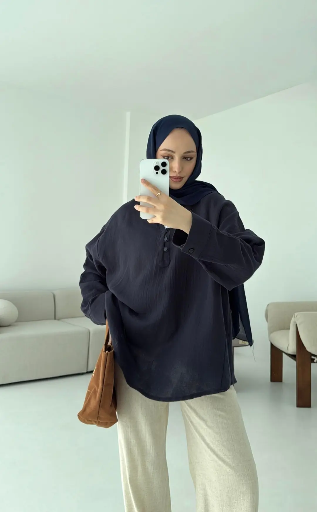 Müslin Düğmeli Gömlek Lacivert