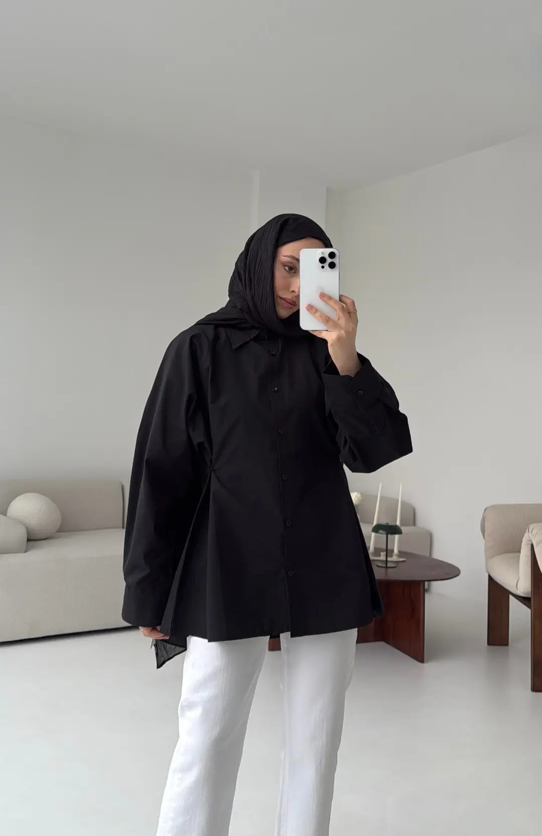 Yanları Düğmeli Gömlek Siyah
