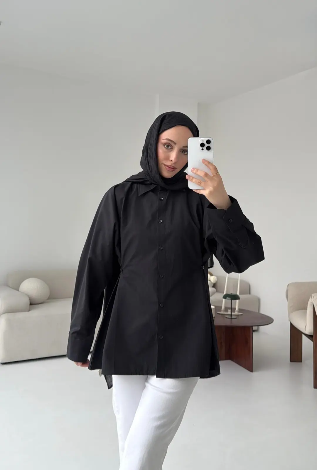Yanları Düğmeli Gömlek Siyah