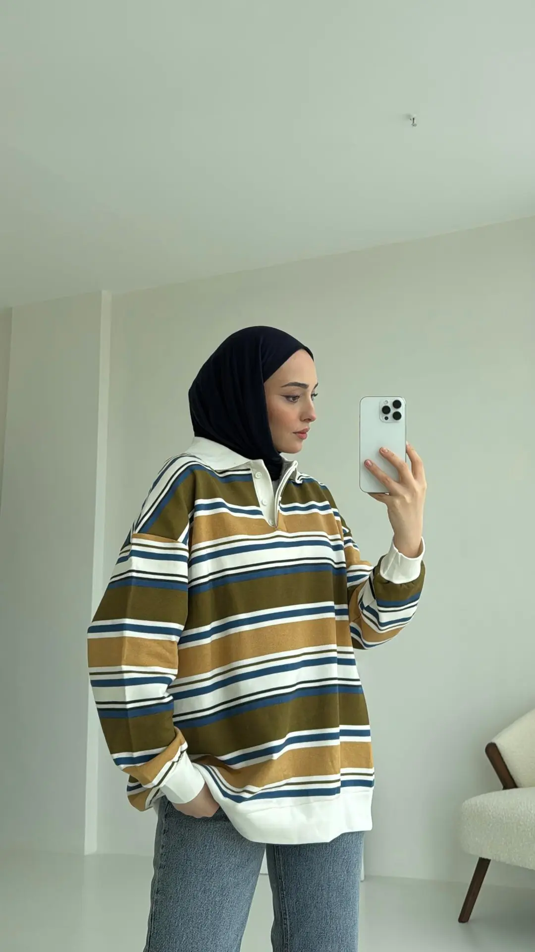 Polo Yaka Yeşil Sweatshirt