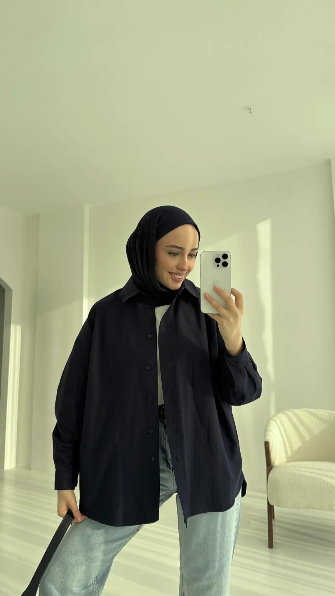 Poplin Oversize Gömlek Lacivert