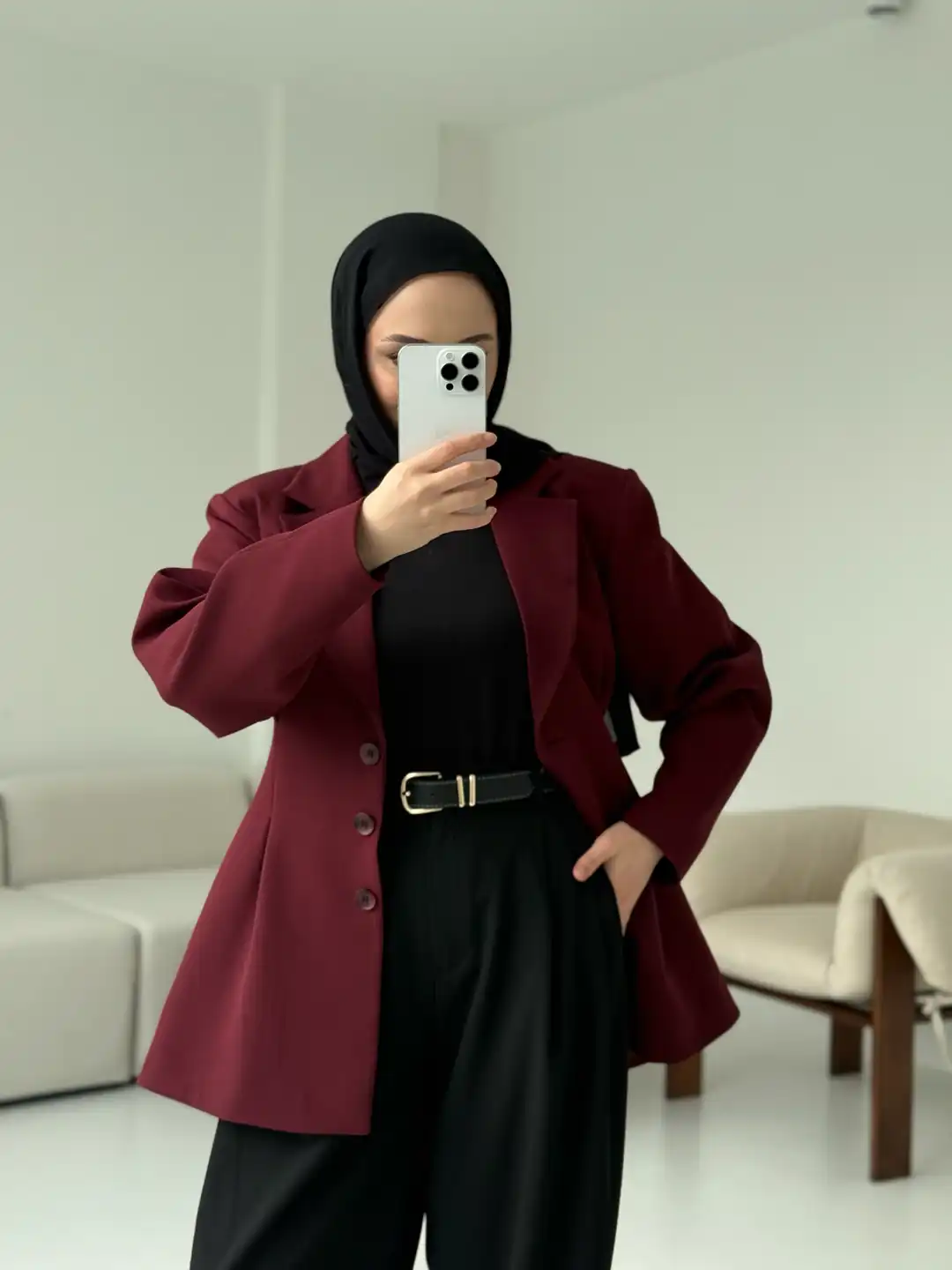 Belden Oturtmalı Tasarım Ceket Bordo