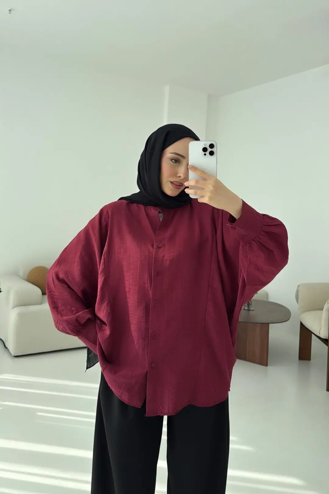 Oversize Premium Gömlek Bordo