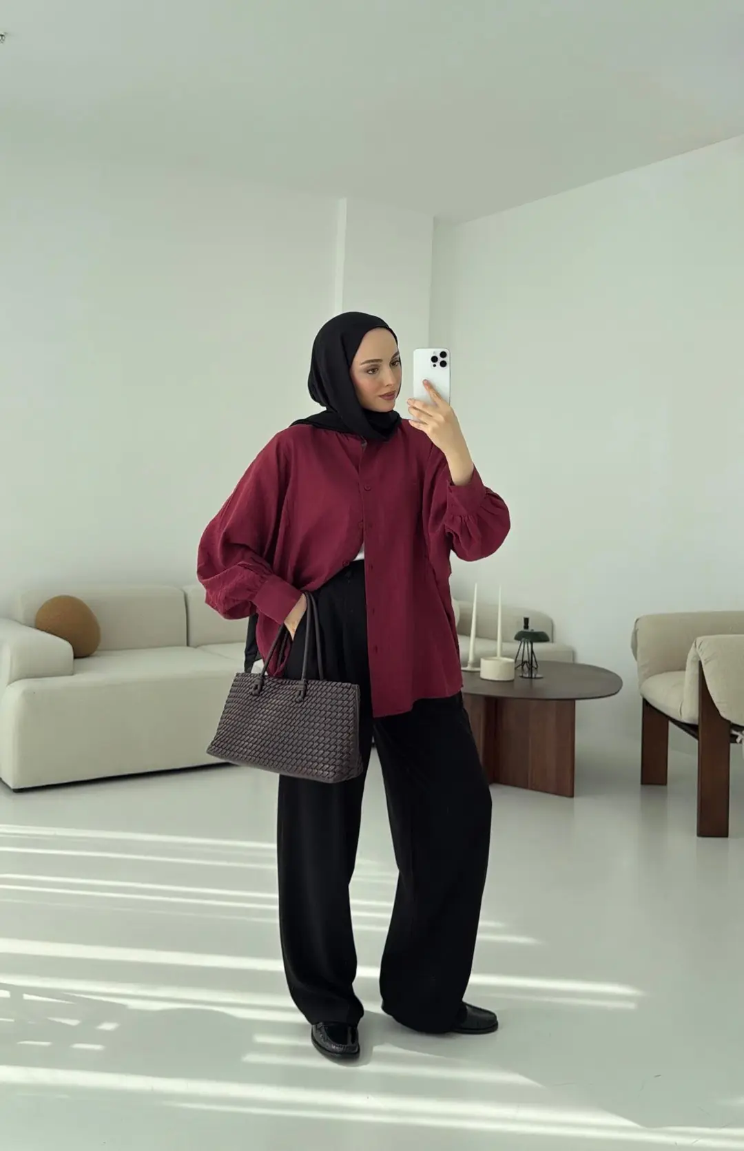 Oversize Premium Gömlek Bordo